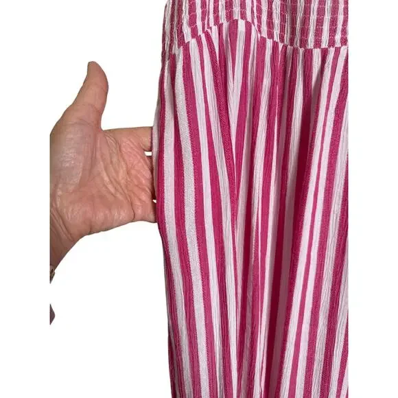 Raviya Pink White Striped Tiered Maxi Dress Smocked Bodice Size XL NWT - Picture 4 of 8